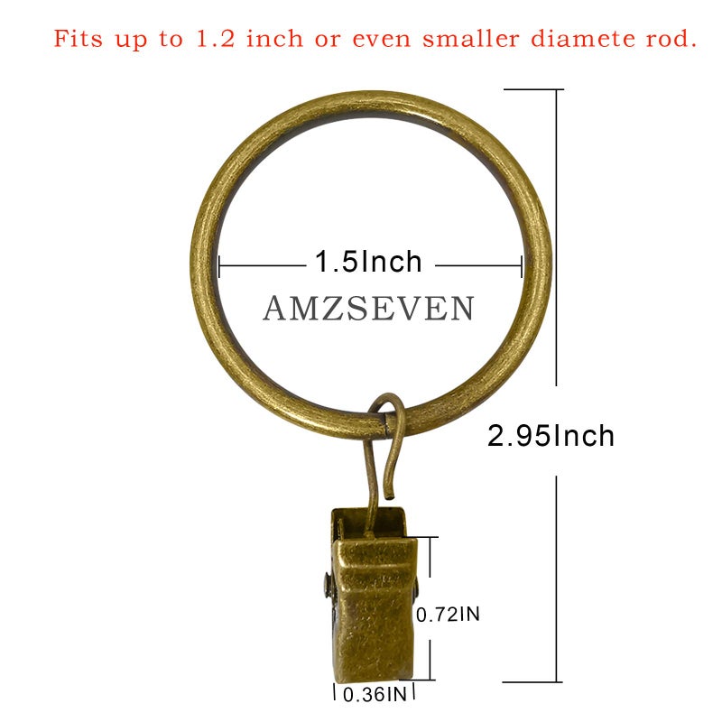 AMZSEVEN 40 Pack Metal Curtain Rings with Clips, Drapery Clips Hooks, Decorative Curtain Rod Clips 1.5 in Interior Diameter, Antique Bronze - Image 2